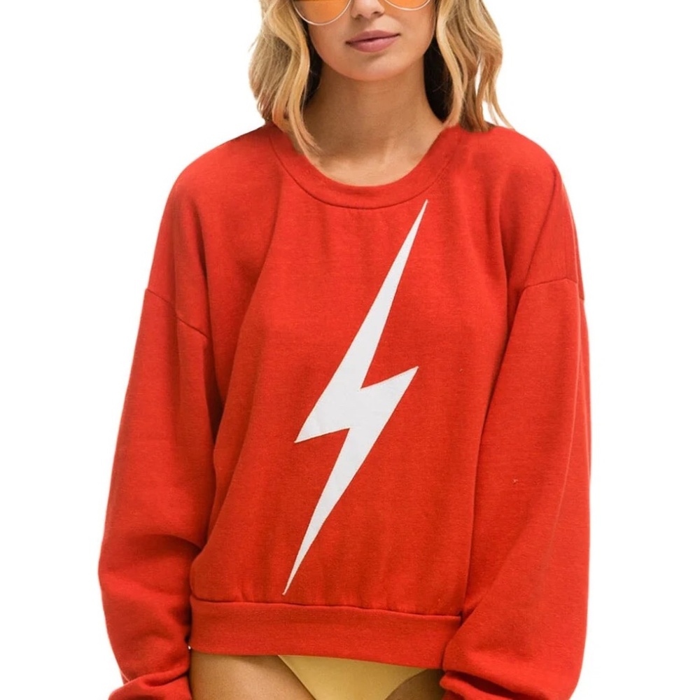 Aviator Nation Bolt Relaxed Crew Sweatshirt Red/White Unisex size Large
